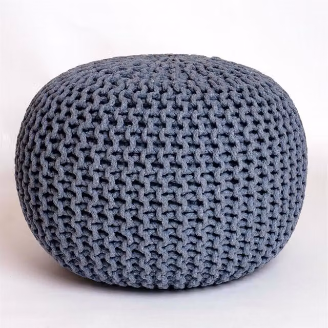 Roseley Knitted Round Pouffe in Grey