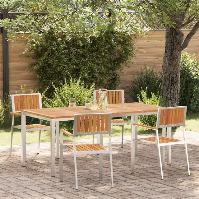 Berkfield Home 5 Piece Garden Dining Set in Brown Solid Acacia Wood – 1