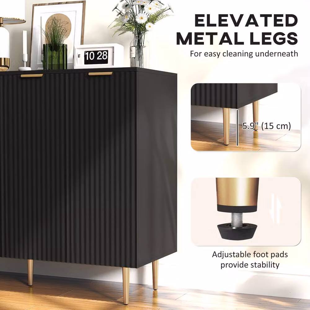 STILVORA Modern Black Sideboard with Adjustable Shelves and Metal Legs W/D/H: 120 x 40 x 90 cm – 8