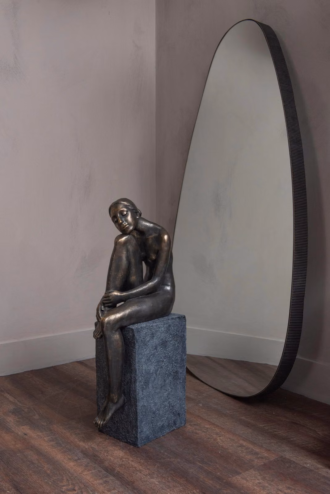 Libra Interiors Thinking Lady Sculpture in Bronze Resin – 3