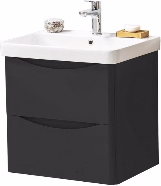 Clifton Matt Graphite Bathroom Wall Hung 2 Drawer Unit with Basin, Width: 60 cm, Depth: 46 cm, Height: 60 cm, Dark Grey and White – 1