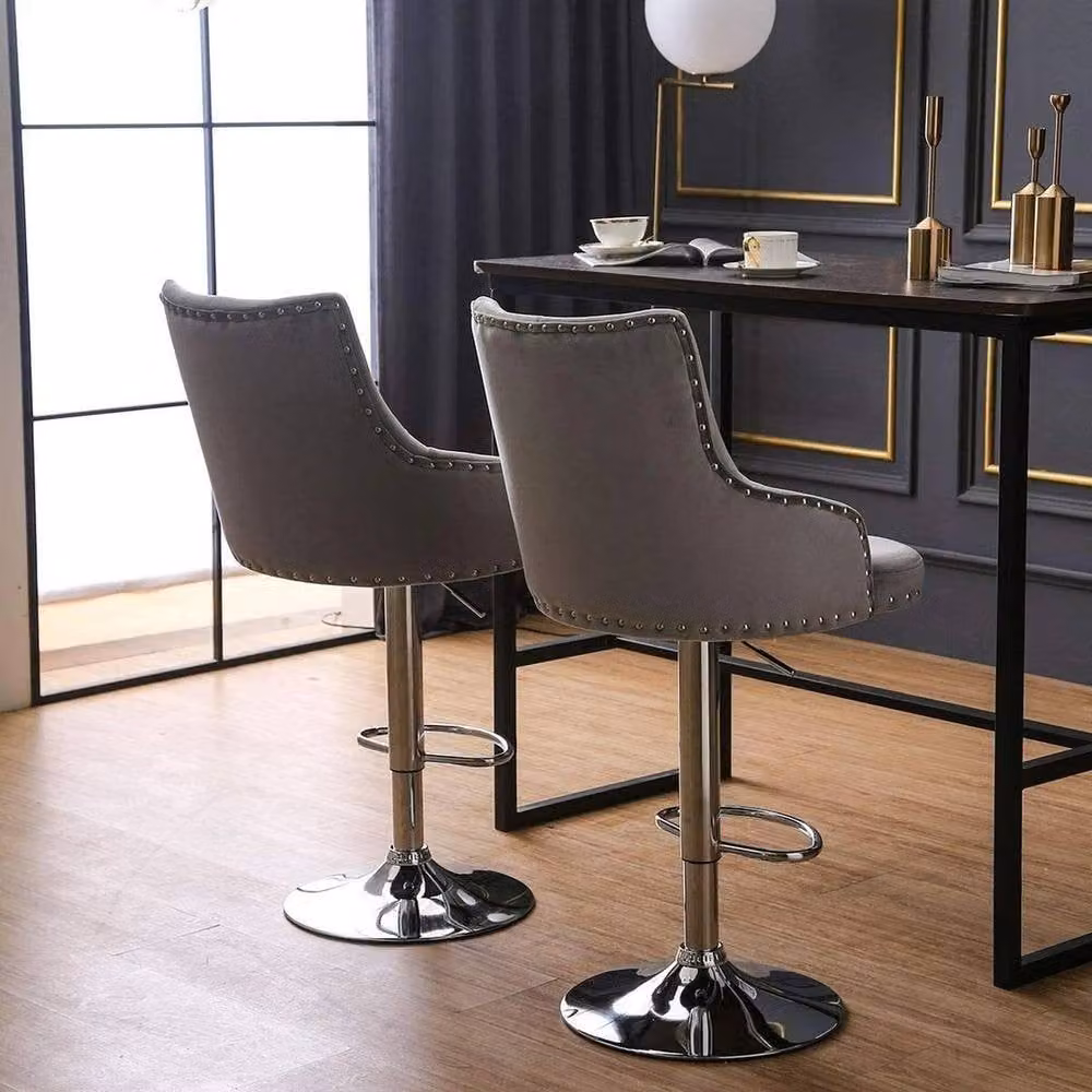 PAWNORA Velvet Lion Knocker Bar Stools, Set of 2, Grey – 4