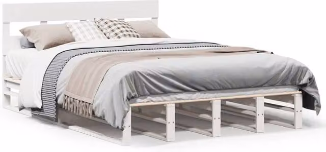 Berkfield Home Small Double Bed Frame in White Solid Pine Wood, W/D/H: 120 x 200 cm