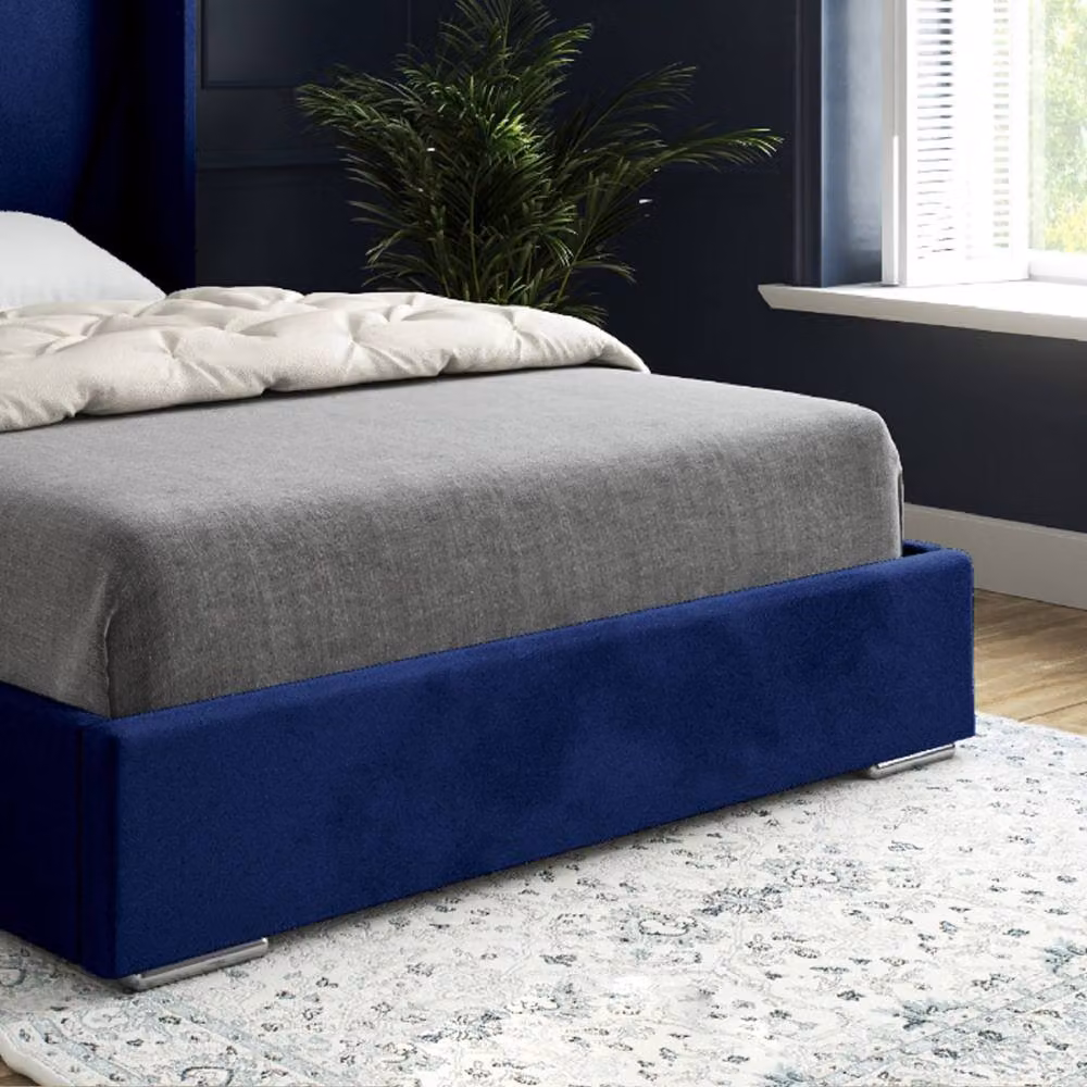 Casani Falmouth Double Upholstered Velvet Bed Frame in Blue, W: 140 cm, D: 200 cm, H: 144 cm – 5