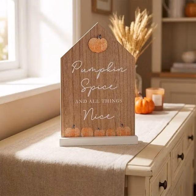 Garden Greatness Pumpkin Spice & All Things Nice Autumn Wooden Wall Plaque in Brown, Orange and White