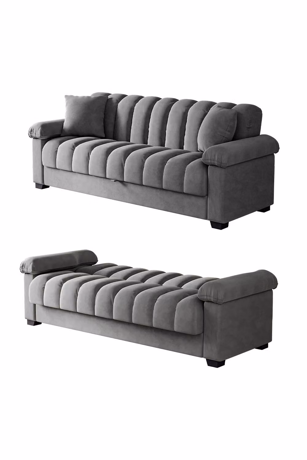 H&O Direct Grey Tufted Fabric Convertible Click Clack Sofa Bed – 2