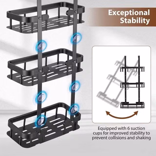 EONLION 3 Tier Over the Door Hanging Shower Caddy Storage Holder in Black – 1