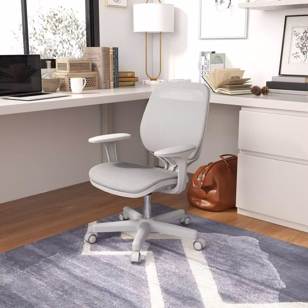STILVORA Grey Mesh and Fabric Task Chair with Armrests and Swivel Function, W/D/H: 55 x 55 x 120 cm – 2