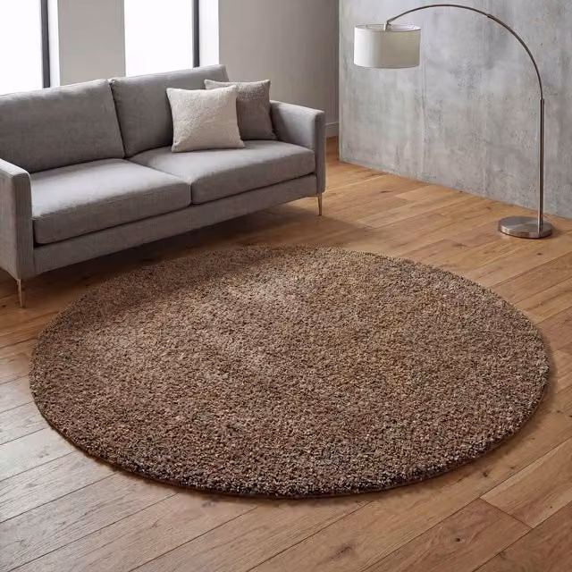 Desire Rugs Ainsley Round Shaggy Area Rug, Brown, W: 120 cm