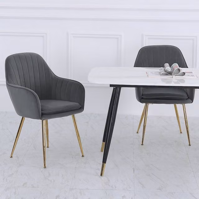 Livingandhome Set of 2 Modern Velvet Dining Armchairs with Armrests in Grey and Purple