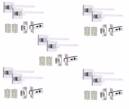 Golden Grace Zeta Door Handles with 2.5 inch Latch, Polished Chrome, 5 Sets