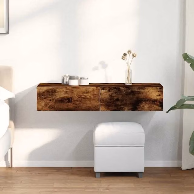 Berkfield Home Wall Shelf with Drawers in Smoked Oak Brown, W/D/H: 100 x 36 x 19 cm – 1