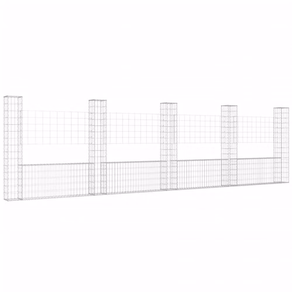Berkfield Home U-shape Iron Gabion Basket with 5 Posts, Silver, W: 500 cm, D: 20 cm, H: 150 cm – 2