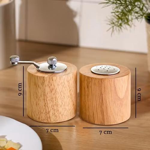 Orsina Rubberwood Salt and Pepper Set in Brown with Silver Chrome Finish – 2