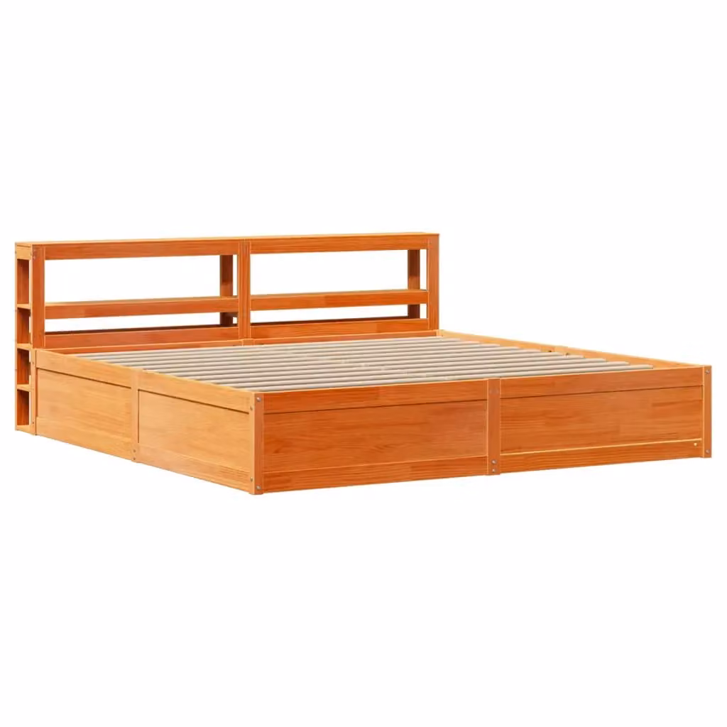 Berkfield Home Solid Wood Pine Bed Frame with Headboard and Side Compartments, Wax Brown, 200 x 200 cm – 2