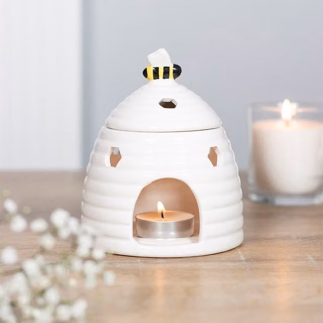 Gloriously Good White Ceramic Beehive Geometric Tabletop Oil Burner for Tealights