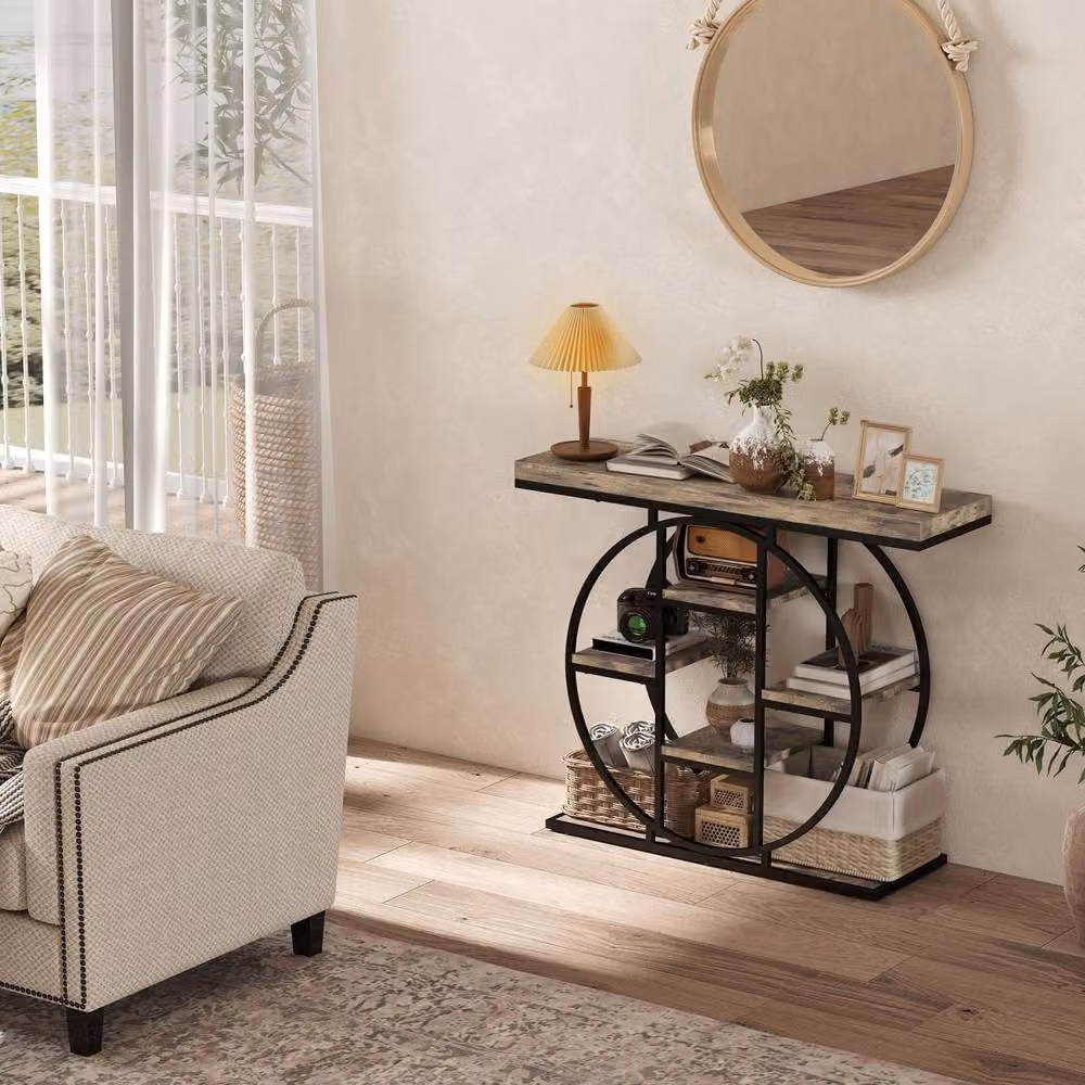 Wyld Haus Reyore Industrial Console Table in Brown Wood and Black Steel – 7