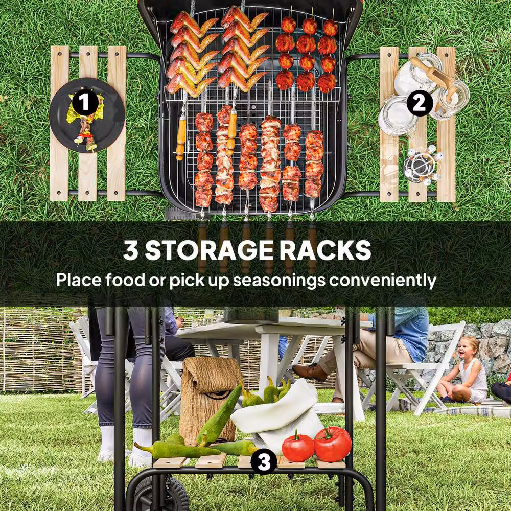 Rolipo Red Charcoal BBQ Grill Cart with 1840cm2 Cooking Area, Warming Rack and Wheels, H 91 cm x W 54 cm x D 54 cm – 7