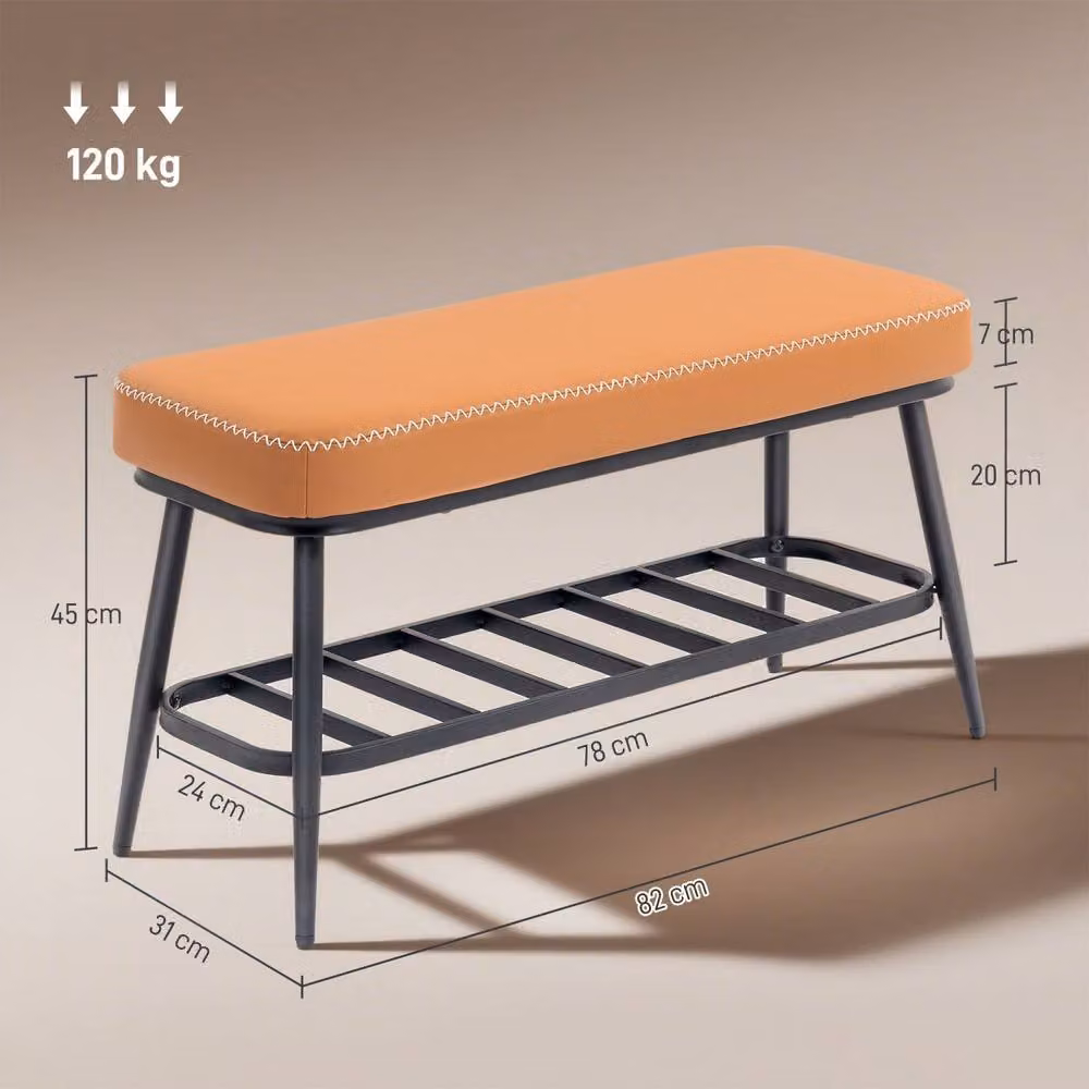 Wyld Haus Elbani Orange Faux Leather Shoe Storage Bench with Cushioned Seat, H 78.0 cm x W 45.0 cm x D 1.0 cm – 5