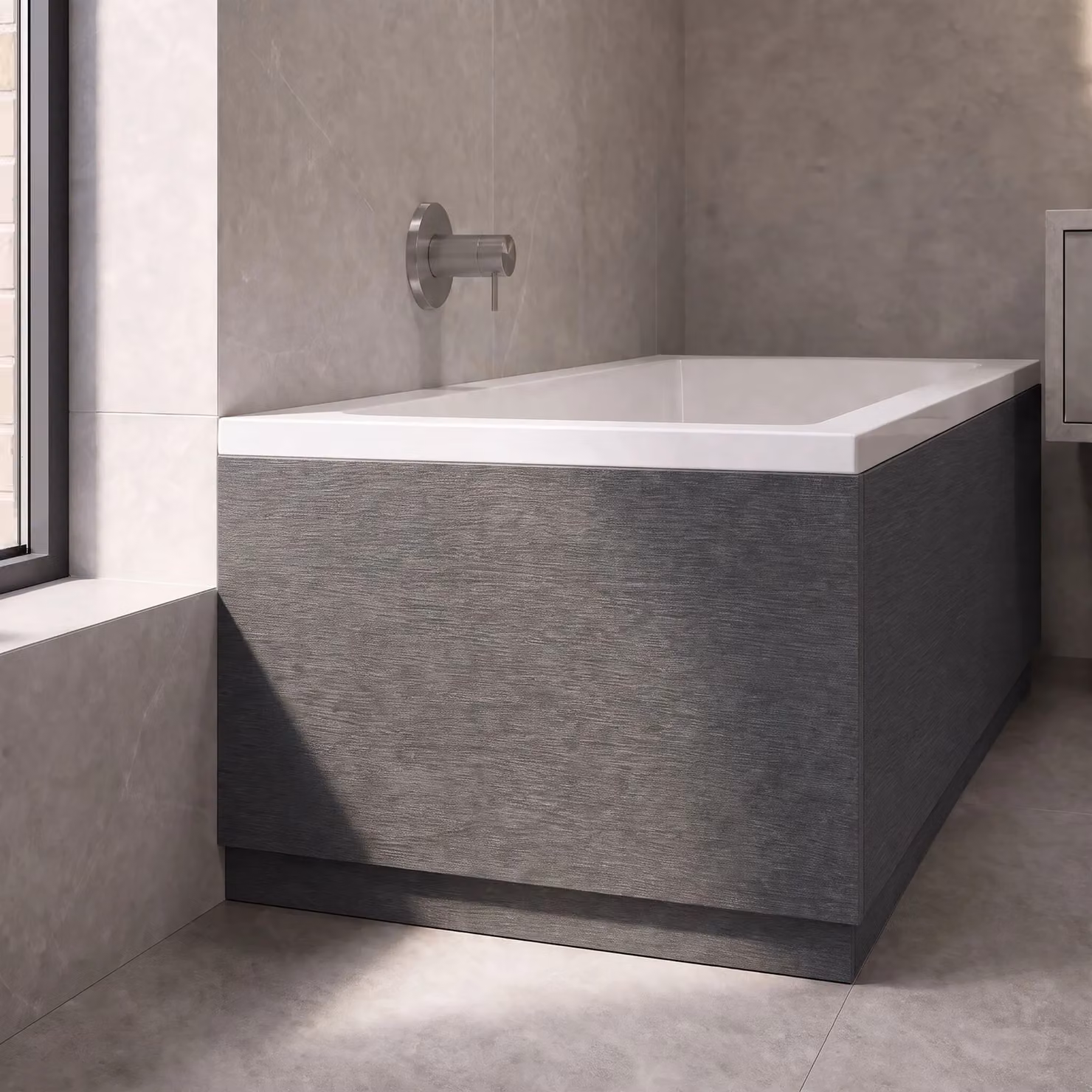 Balterley Edge/Power Straight End Bath Panel and Plinth in Textured Woodgrain Graphite Grey – 3