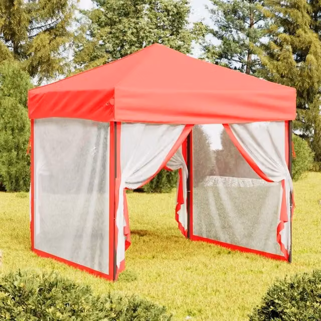 Berkfield Home Folding Party Tent with Sidewalls, Red and Silver, W/D/H: 2 x 2 x 2 m