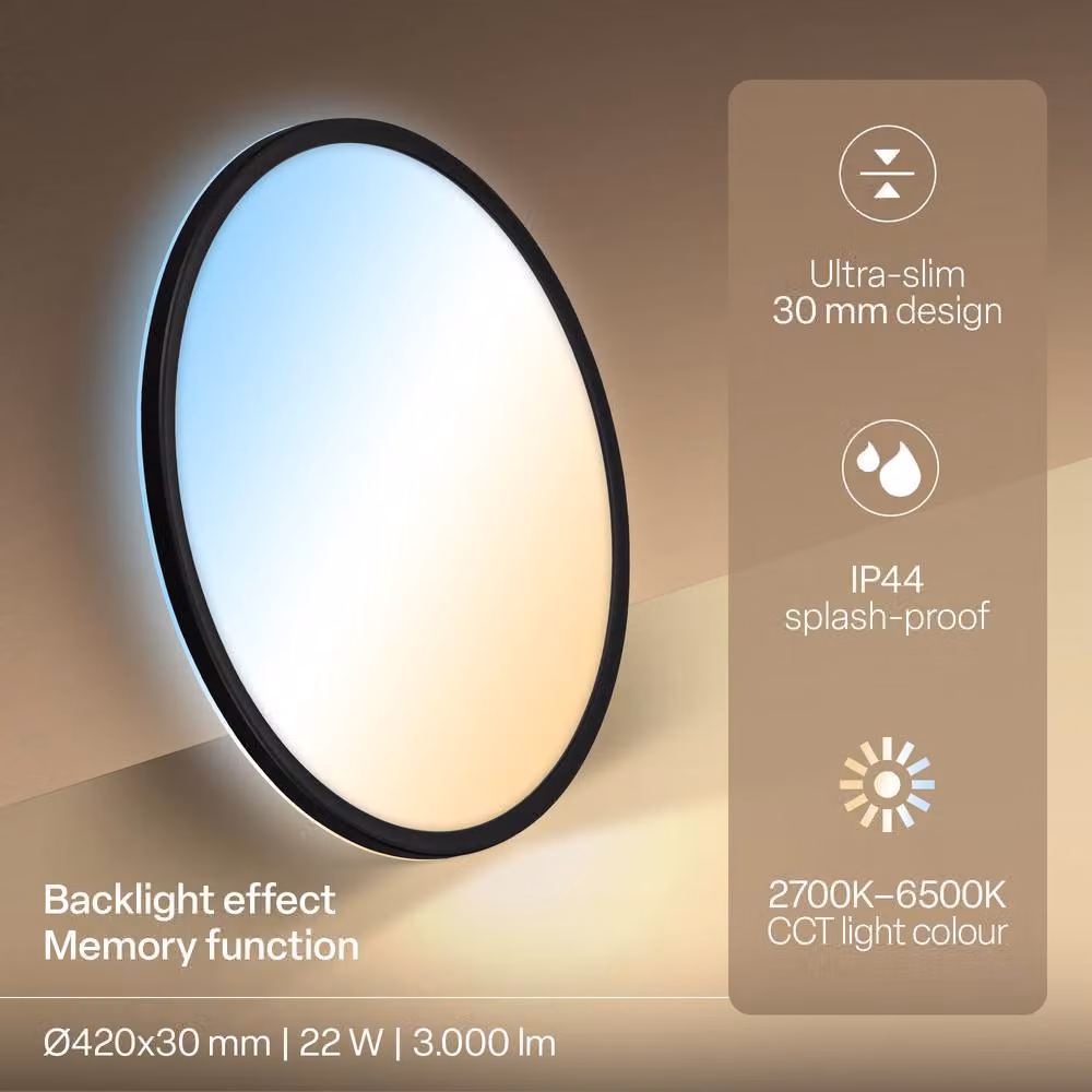 B.K.Licht Black Slim LED Ceiling Panel with Remote Control, Dimmable CCT, IP44, W/D/H: 42 x 42 x 3 cm – 3