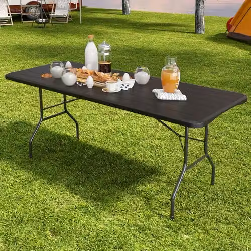 MCC Direct Heavy Duty Folding Table in Dark Wood and Dark Grey, W: 180 cm, D: 75 cm, H: 73.5 cm – 2