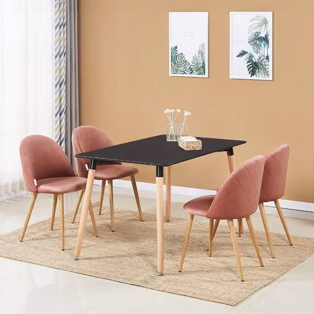Life Interiors Lucia Halo Dining Set with Rectangular Table and 4 Chairs in Pink