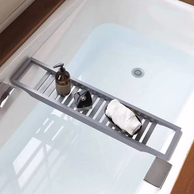 FLAVORA Slimline Bamboo Bath Bridge Rack Caddy Shelf in Grey, W: 100 cm, D: 15 cm