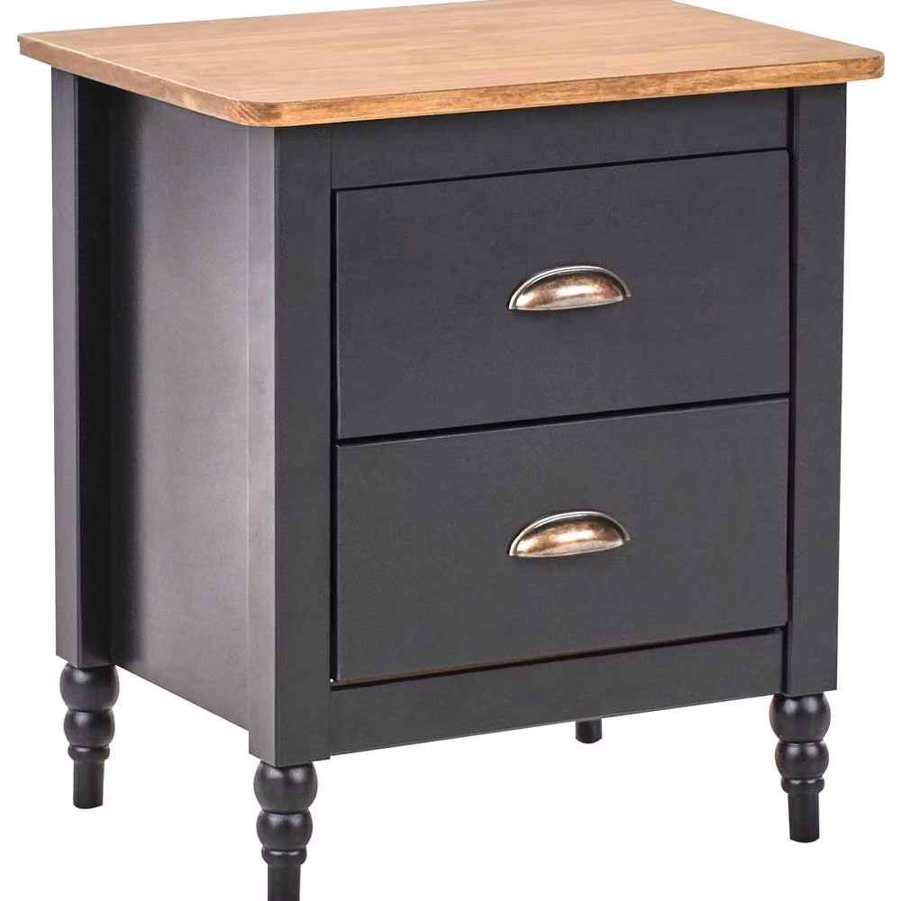 Wyld and Coco Retro Pine Bedside Table with 2 Drawers in Vintage Black – 2