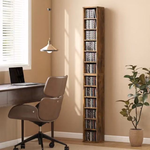 HOMCOM Set of 2 Brown CD and DVD Storage Units with Adjustable Shelves – 1