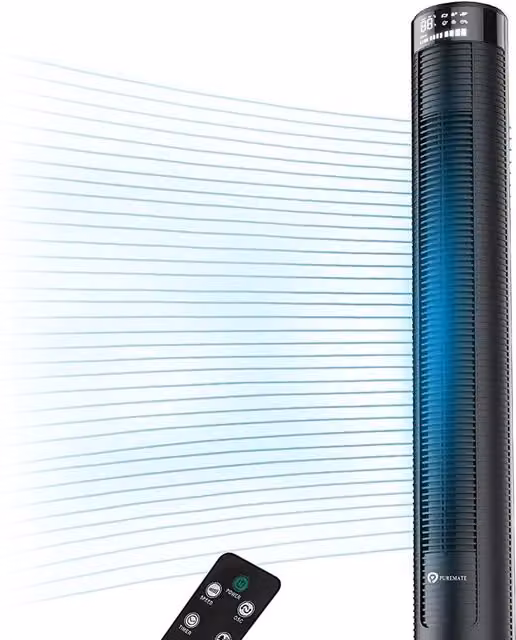 PureMate 46-inch Oscillating Tower Fan with Remote Control, Black