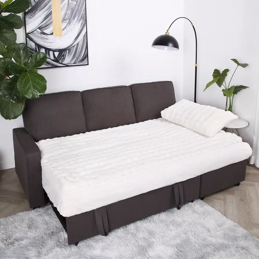Home Garden Direct Selene L-Shape Corner Sofa Bed in Dark Grey Linen with Pull-out Frame, Width: 210 cm – 3