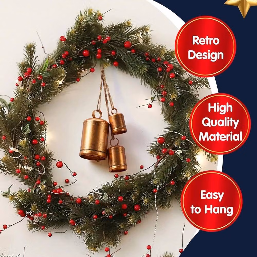 SPETLEK Set of 3 Giant Harmony Cow Bells in Gold Metal with Vintage Design – 4