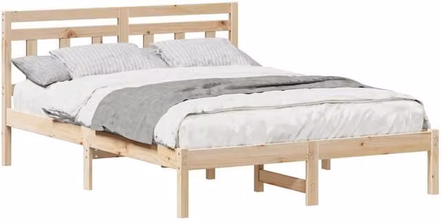 Berkfield Home Traditional Pine Wood Bed with Headboard in Brown and Beige, W: 120 cm, L: 190 cm – 1