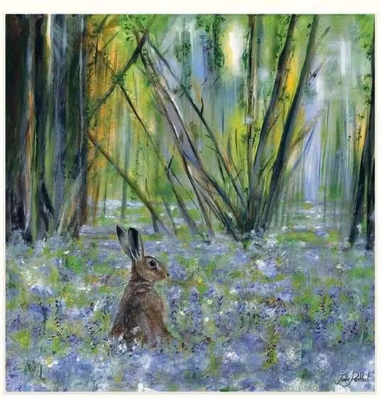 Julia Pankhurst Spring Hare Nature Print Paper Poster in Green and Multicolour