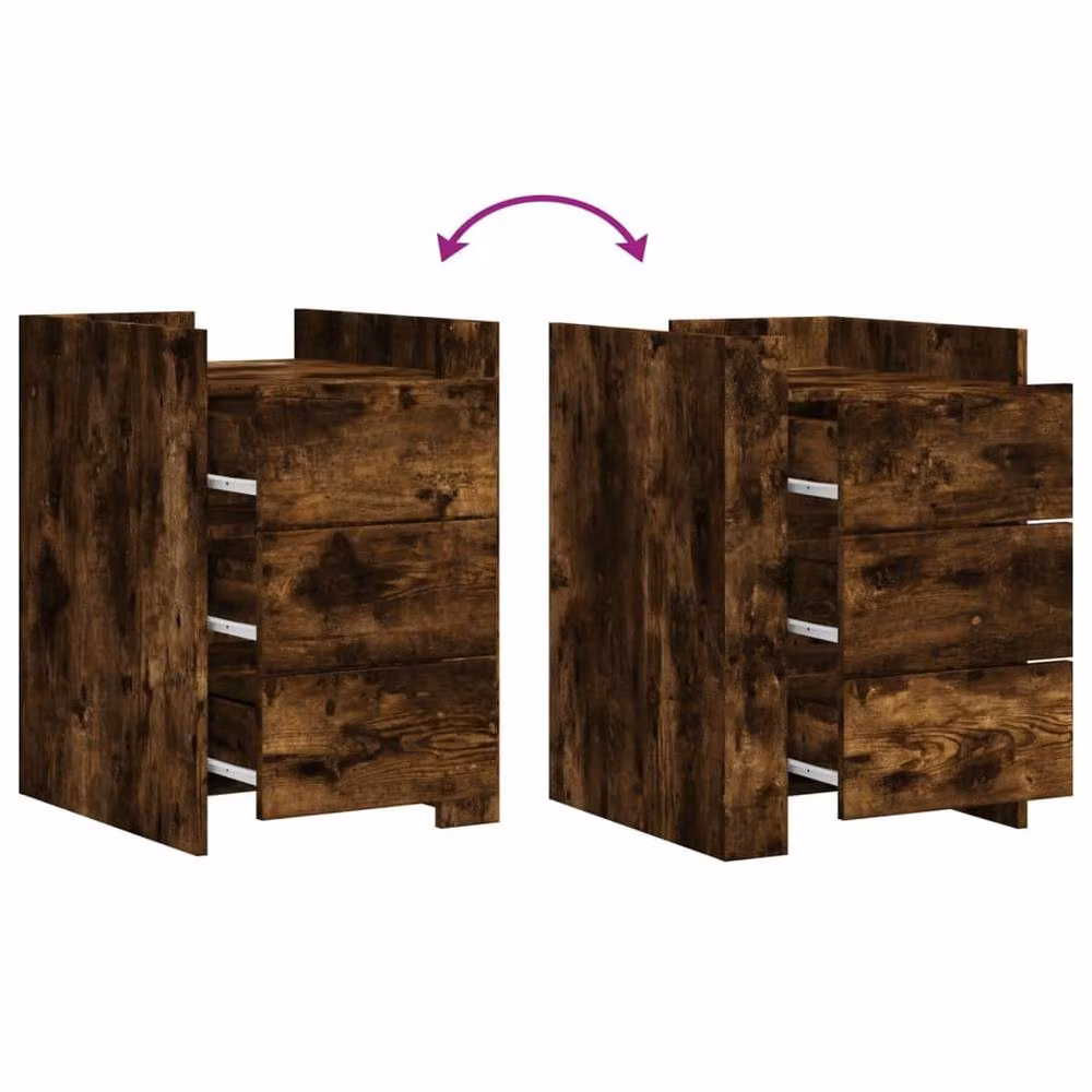 Berkfield Home Decorative Bedside Cabinet in Smoked Oak Brown, W/D/H: 45 x 50 x 65 cm – 4