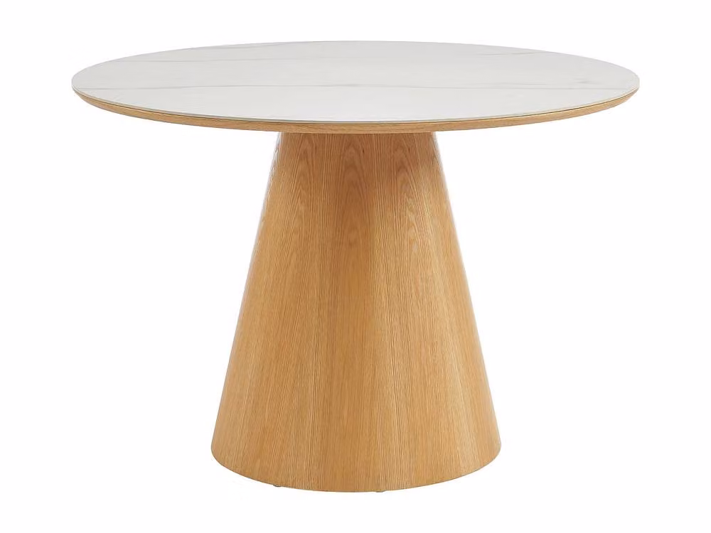 Vente-unique Round Ceramic and Ash Veneer Dining Table for 4 in White Marble and Light Oak, Diameter: 120 cm, Height: 75 cm – 2