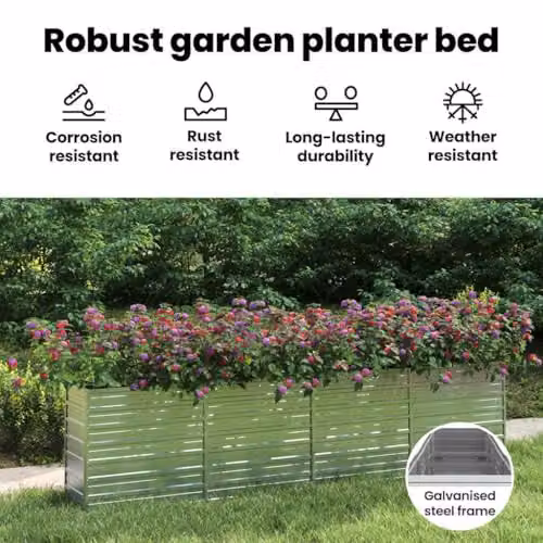 vidaXL Galvanised Steel Raised Bed in Silver, W: 320 cm, D: 40 cm, H: 77 cm – 3