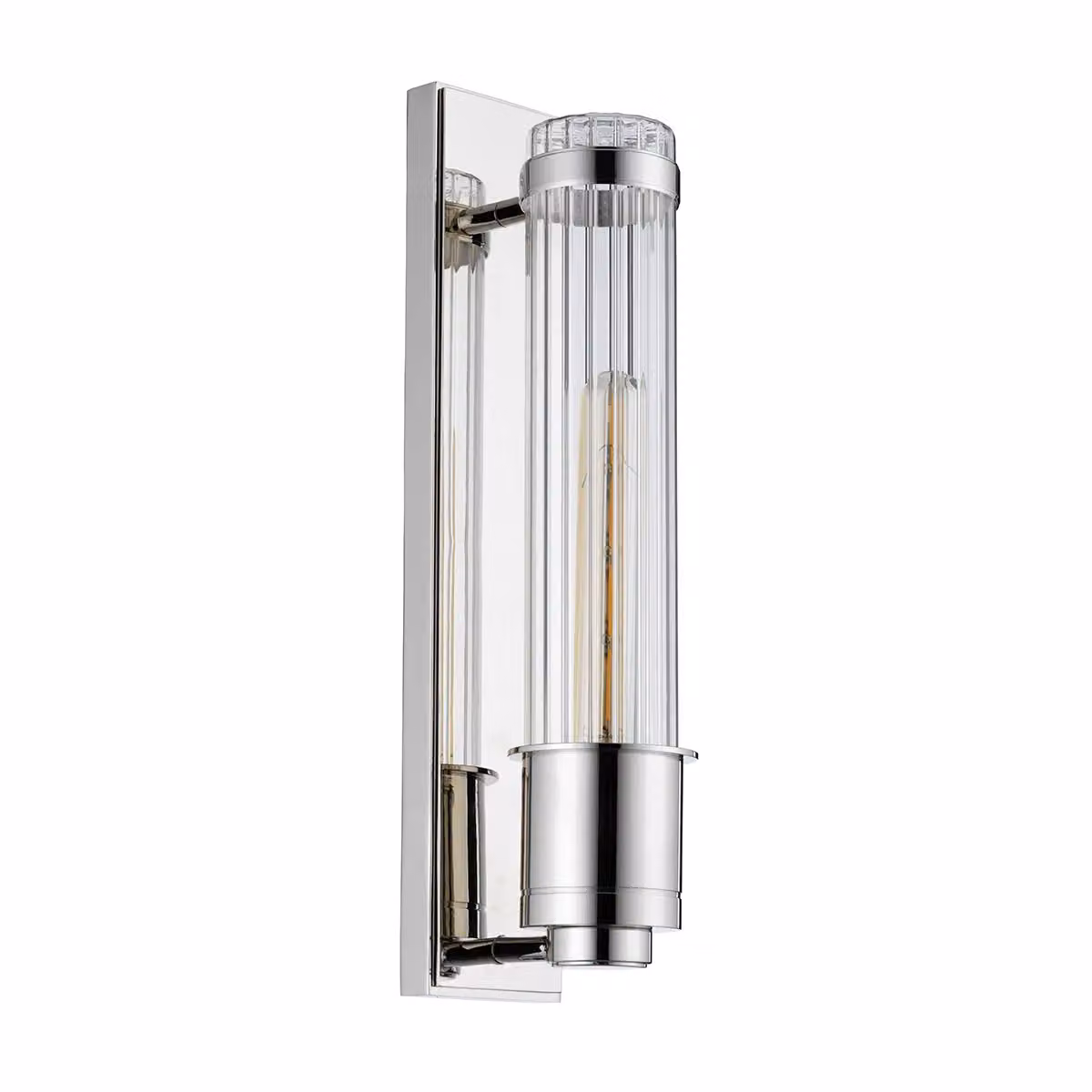 Netlighting Wellington 1 Light Wall Light in Polished Chrome and Grey with Transparent Glass Cylinder, IP44 Rated – 2