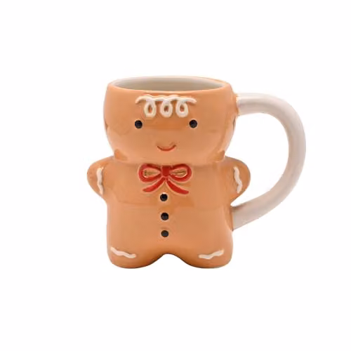 Widdop and Co Santa and Friends Gingerbread Man Ceramic Mug in Brown, White and Red – 1