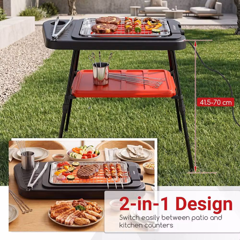 Costway 1500W 2-in-1 Electric BBQ Grill with Detachable Stand and Dual Plates, Black – 6