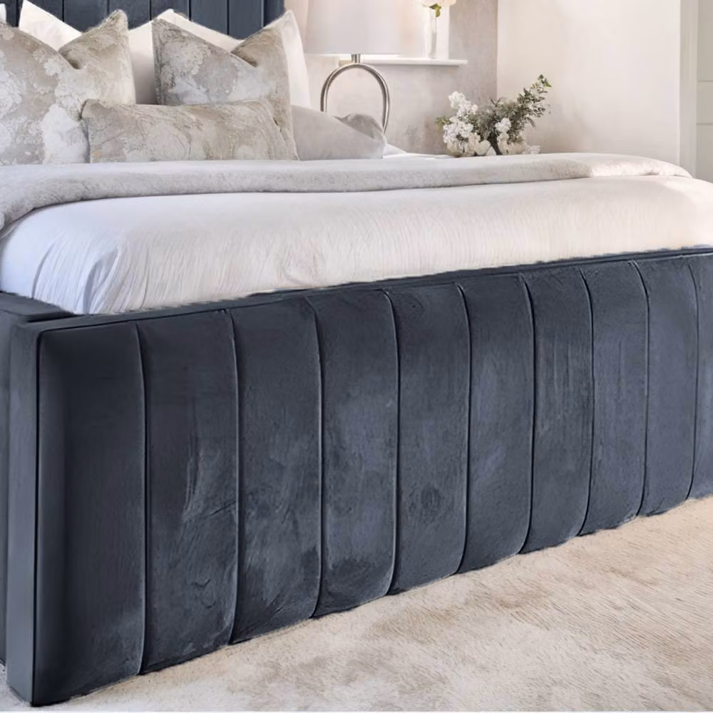 UK Bed Furniture Geneva Upholstered Velvet Bed Frame in Anthracite Grey, W/D/H: 90 x 190 cm – 3