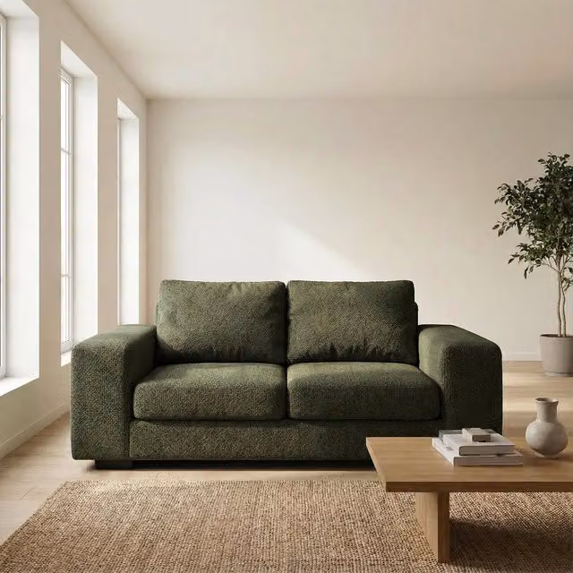 Abakus Direct Boston 3 Seater Sofa in Green Basket Weave Fabric with Solid Wood Frame