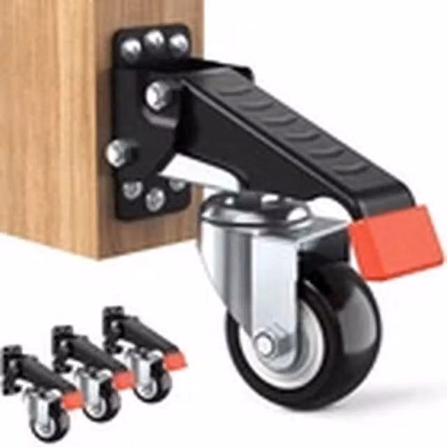 EONLION Heavy Duty Retractable Bench Caster Wheels Kit in Black with Steel and Rubber Swivel Plates – 1