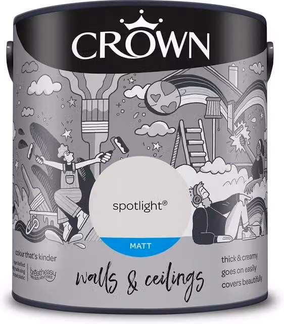 Crown Matt Breatheasy Emulsion Paint - Spotlight Grey, Water Based, Solvent Free