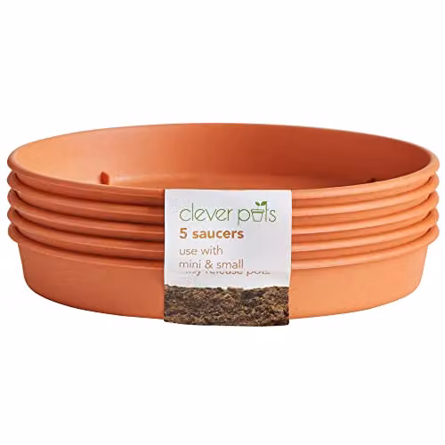 Clever Pots Plastic Plant Pot Saucers, Pack of 5, Terracotta Colour, For Mini and Small Easy Release Pots, Indoor and Outdoor Use