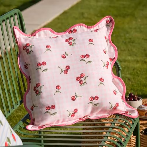 Furn Fruits Cherries Pink Gingham Check Outdoor Cushion, W/D/H: 45 x 45 x 45 cm – 3