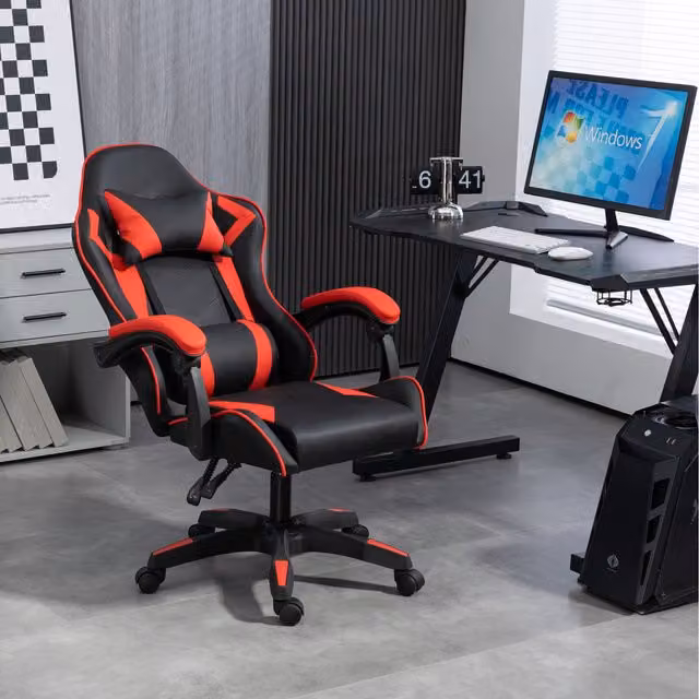 Home Treats Red and Black Synthetic Leather Recliner Gaming Chair with Swivel, Headrest and Armrests