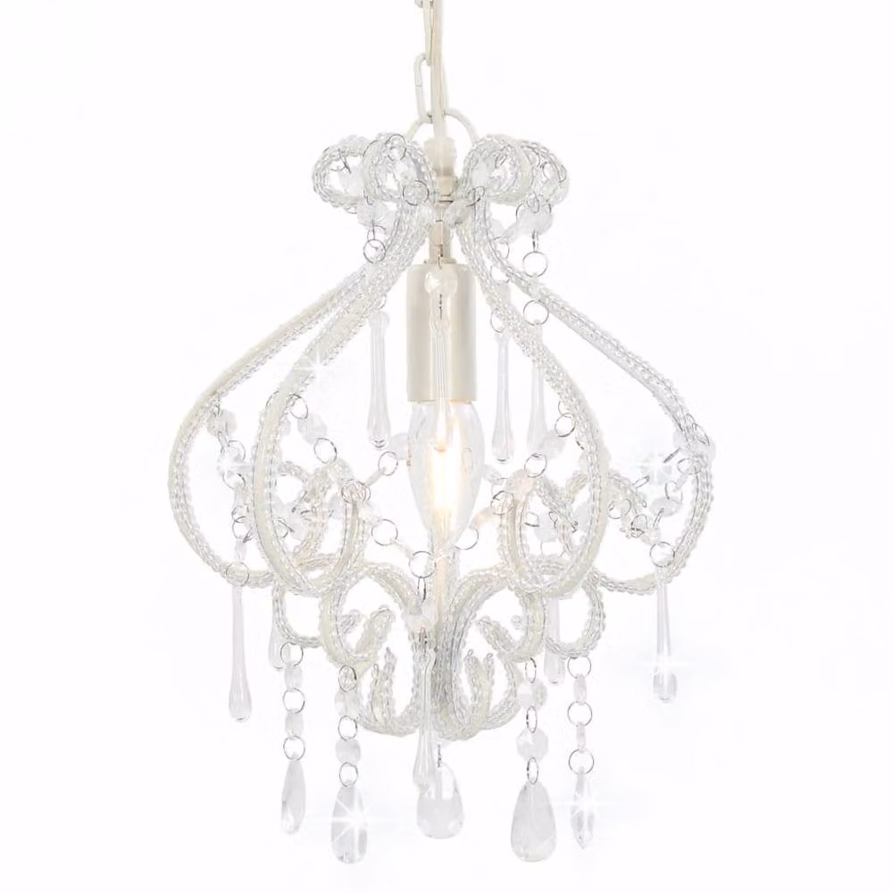 Berkfield Home Beautiful Round Ceiling Lamp with White Beads and Transparent Accents, E14, W: 32 cm, D: 32 cm, H: 24 cm – 2